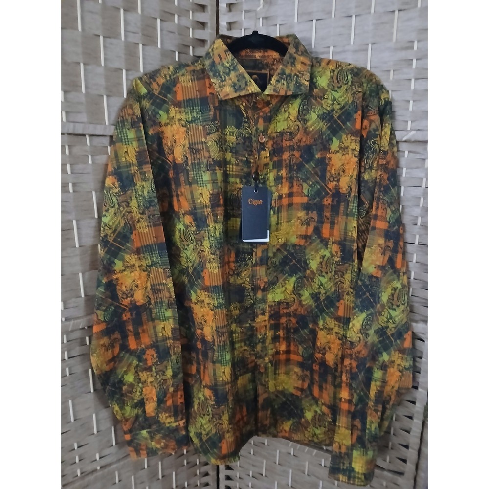 NWT Cigar Couture Men's Abstract Print Button-Down Shirt Sz XL